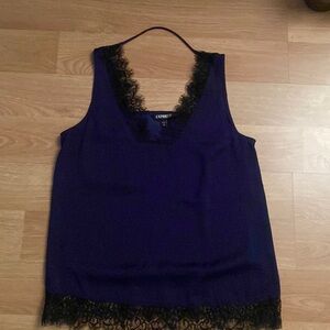 express lace trim satin cami, navy blue, XS